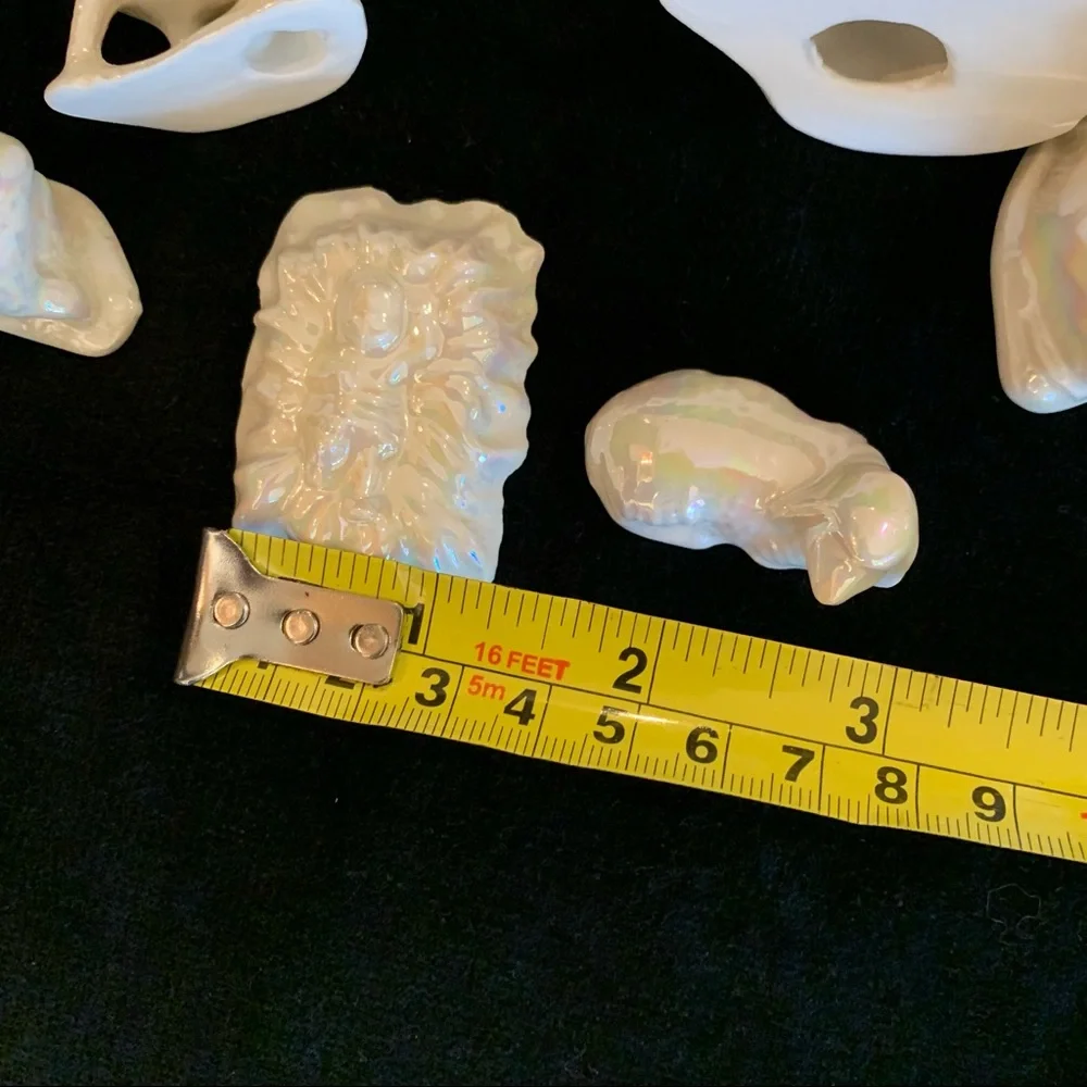 14 Piece Small Ceramic Pearlescent White Nativity Set Scene // Christmas Holiday